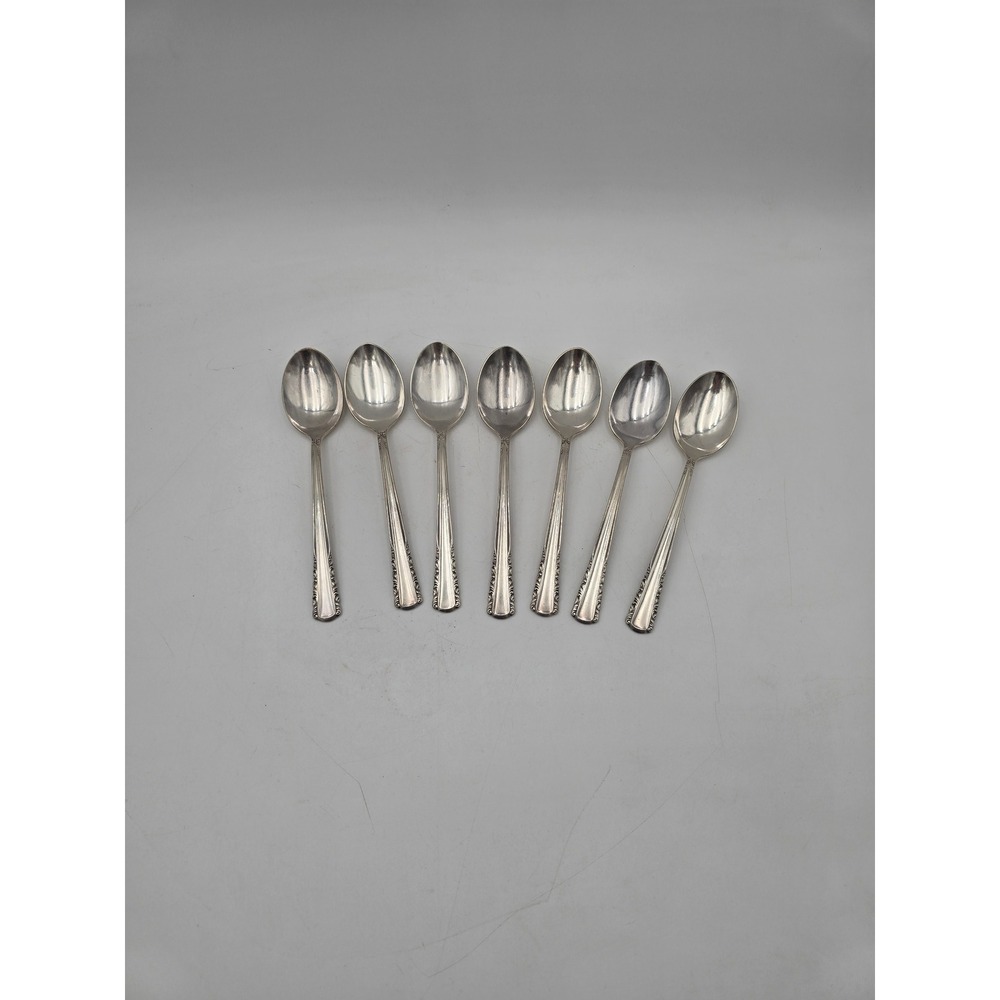 7 Holmes & Edwards May Queen Silverplate Teaspoons IS Inlaid 1951 6in
